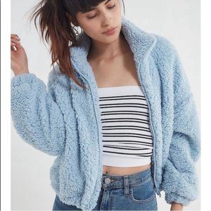 Urban Outfitters Light Blue Cropped Drawstring Sherpa Jacket
